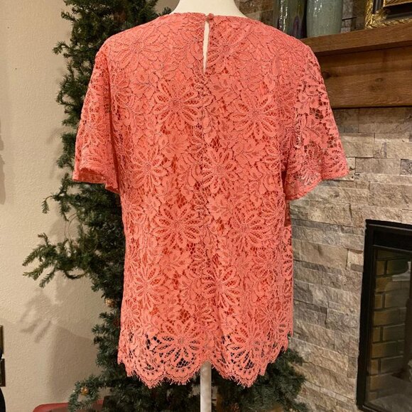 NANETTE LEPORE Blouse Top Gorgeous Salmon Pink Lace MSRP $99 Size MEDIUM! NICE! - Picture 4 of 7